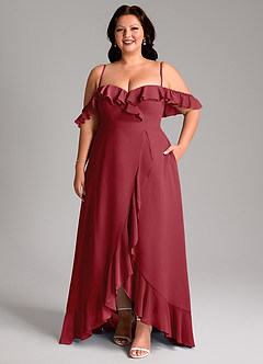 Azazie Lyra Jurken voor bruidsmeisjes Converteerbaar Jurk van Chiffon met A-Lijn Granaatappel image16