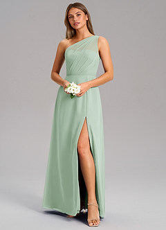 Azazie Phaedra Jurken voor bruidsmeisjes Jurk van Chiffon met A-Lijn One-Shoulder Agave image12