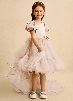 Azazie Cocoa vestidos de niña de las flores Vestido de Rosa Inglesa de Tul de Princesa con Plisado image8