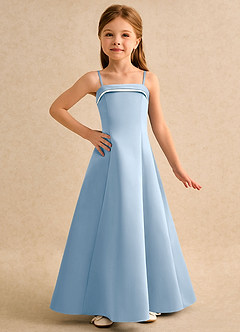 Azazie Izel Girls Formal Robe Demoiselle D'honneur Fillette Robe Trapèze en Mat Satiné Plissé Ivoire Bleu Poudré image5