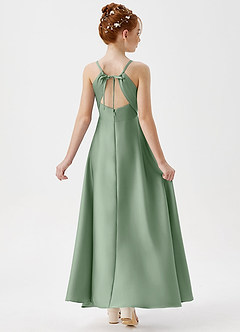 Azazie Avelina Junior Matcha A-Line Pleated Stretch Satin Dress image2