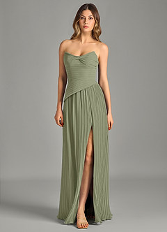Azazie Becka Final Sale Pistachio A-Line Strapless Chiffon Dress image3