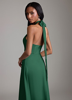 Azazie Tracie Bridesmaid Dresses Dark Green A-Line Side Slit Stretch Satin Dress image6