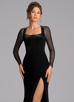 Azazie Megan Bridesmaid Dresses Black Mermaid Long Sleeve Mesh Dress image6