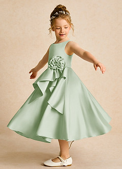 Azazie Hermia vestidos de niña de las flores Vestido de Salvia Polvorienta de Satin Mate de Corte En A con Sin mangas image3
