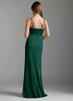 Azazie Leo Bridesmaid Dresses Emerald Sheath Pleated Stretch Satin Dress image2