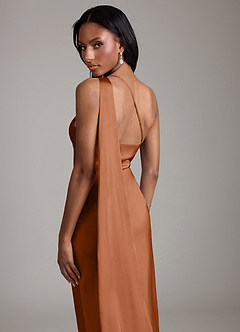 Azazie Galinda Bridesmaid Dresses Copper Mermaid One Shoulder Stretch Satin Dress image2