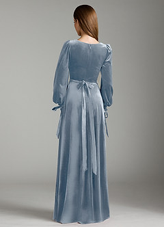 Azazie Leonia Bridesmaid Dresses Dusty Blue A-Line Long Sleeve Velvet Dress image7