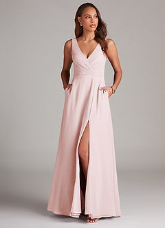 Azazie Nelly Robes de demoiselle d'honneur Robe Trapèze en Mousseline de soie Plissée Rose Pâle image2