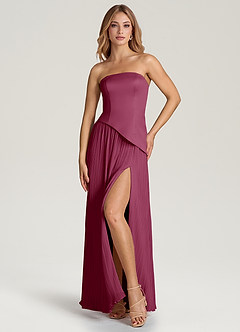 Azazie Tierney Brautjungfernkleider Wandelbar A-Linie Schulterfrei Chiffon Kleid Maulbeerrot image6