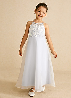 Azazie Ladybug Flower Girl Dresses White A-Line Lace Organza Dress image2