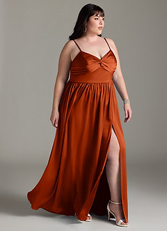 Azazie Zeya Bridesmaid Dresses Paprika A-Line Pleated Stretch Satin Dress image12