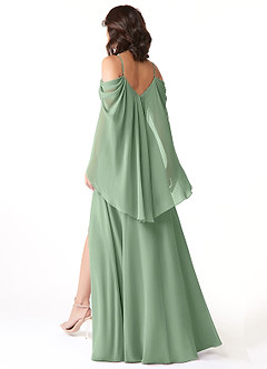 Azazie Cienna Robes de demoiselle d'honneur Robe Trapèze en Mousseline de soie Épaule décolletée Matcha image5