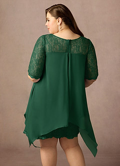 Azazie Flo Mère de la mariée Robes Robe Trapèze en Mousseline de soie Dentelle Vert Foncé image13