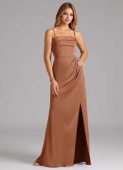 Azazie Aretha Bridesmaid Dresses Bronzer A-Line Strapless Stretch Satin Convertible Dress image6