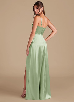 Azazie Halsey Bridesmaid Dresses Dusty Sage A-Line Side Slit Metallic Satin Dress image6