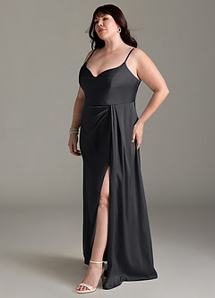 Azazie Brielle Brautjungfernkleider A-Linie Cowl-Spaghettiträger Stretch-Satin Kleid Schwarz image10