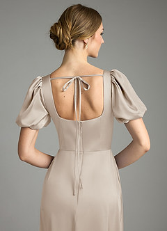 Azazie Fyona Bridesmaid Dresses Frost A-Line Pleated Stretch Satin Dress image2