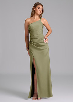 Azazie Eren Bridesmaid Dresses Pistachio Mermaid One Shoulder Stretch Satin Dress image5