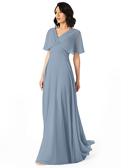 Azazie Pamela Bridesmaid Dresses Dusty Blue A-Line V-Neck Pleated Chiffon Dress image6