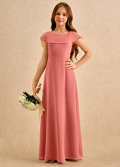 Azazie Kittie Girls Formal Jurken voor bloemenmeisjes A-lijn Jurk van Chiffon Zalm Roze image5