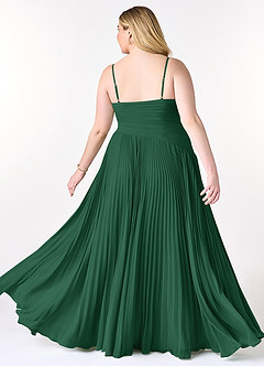 Azazie Vini Robes de demoiselle d'honneur Robe Trapèze en Mousseline de soie Col V plissé Vert Foncé image9