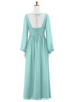 Azazie Norah Junior Robe Trapèze en Mousseline de soie Plissée Aqua image7