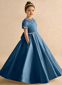 Azazie Gabriella vestidos de niña de las flores Vestido Bermudas de Satin Mate de Corte Princesa con con mangas image3