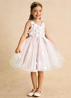 Azazie Junebug vestidos de niña de las flores Vestido de Marfil Rosa Ruborizado de Tul de Princesa con Encaje image5