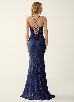 Noellress Dark Blue Lace Sequin Embroidery Beading Prom Dress image2