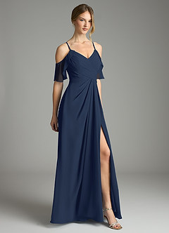 Azazie Dakota Bridesmaid Dresses Dark Navy A-Line V-Neck Pleated Chiffon Dress image5