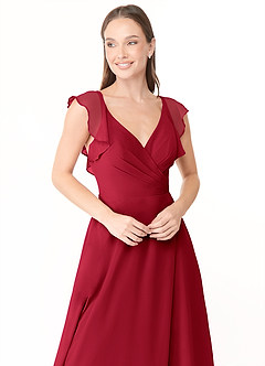 Azazie Yoko Bridesmaid Dresses Scarlet A-Line Ruched Chiffon Dress image5