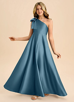 Azazie Penguin Junior Abito A-Line in Raso Elasticizzato Fiocco Bermuda image1