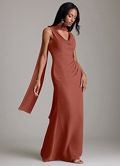 Azazie Linelle Robes de demoiselle d'honneur Robe Sirène en Mousseline de soie Plissée Auburn image8