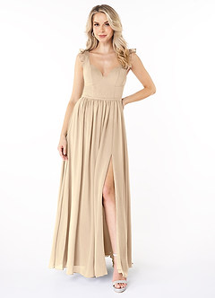 Azazie Stassie Abiti da Damigella Abito A-Line in Chiffon Increspato con Scollo a Cuore Champagne image1