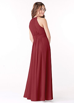 Azazie Bonnie Junior Pomegranate A-Line Pleated Chiffon Dress image3