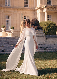 Azazie Caity Wedding Dresses Diamond White Fit and Flare Crepe Back Satin Dress image7