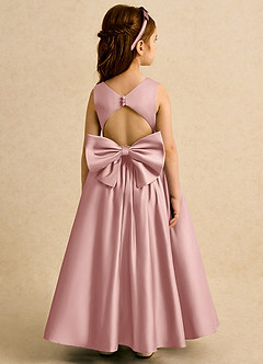 Azazie Nellia Robe Demoiselle D'honneur Fillette Robe Trapèze en Mat Satiné Arc Or Rose image6