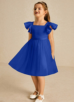 Azazie Kaeya Flower Girl Dresses Royal Blue A-Line Bow Tulle Dress image4