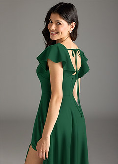 Azazie Bondi Bridesmaid Dresses Dark Green A-Line Ruched Stretch Crepe Dress image7