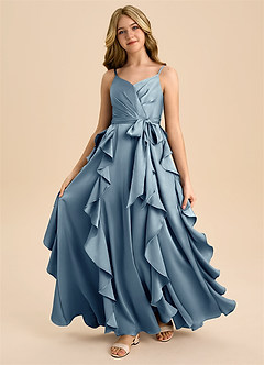 Azazie Peyton Junior Klä av A-Line i Stretch Satin Plisserad image5