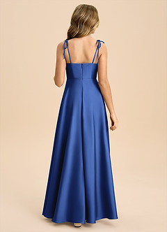 Azazie Popsy Junior A라인 절하다 스트레치 새틴 플로어 길이 주니어 신부 들러리 드레스 image3