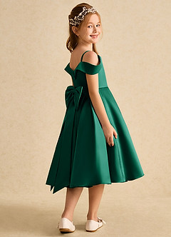 Azazie Favia Flower Girl Dresses Emerald A-Line Off the Shoulder Matte Satin Dress image3