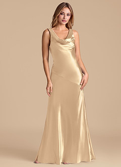 Azazie Rylina 신부 들러리 드레스 인어 메탈릭 새틴 바닥 길이 드레스 image1