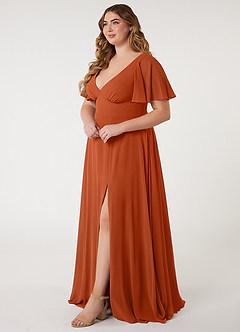 Azazie Kimber Robes de demoiselle d'honneur Robe Trapèze en Mousseline de soie Manches à volants Orange Brûlée image8