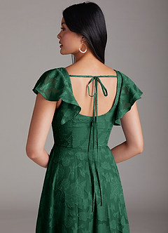 Azazie Bondi Bridesmaid Dresses Dark Green A-Line Side Slit Floral Burnout Dress image5