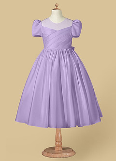 Azazie Anirra Flower Girl Dresses Lilac Ball-Gown Pleated Matte Satin Dress image5
