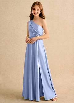 Azazie Puddles Girls Formal vestidos de niña de las flores Vestido de Hielo de Satén Elástico de Corte en A con Hombro unilateral image4