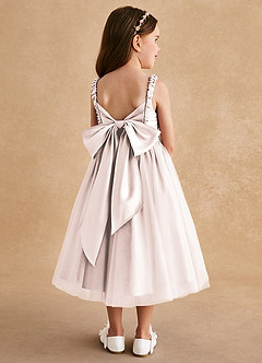Azazie Gabbie Flower Girl Dresses Rose Petal A-Line Pleated Matte Satin Dress image2