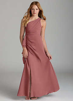 Azazie Maive Junior Amethyst A-Line Pleated Chiffon Dress image1